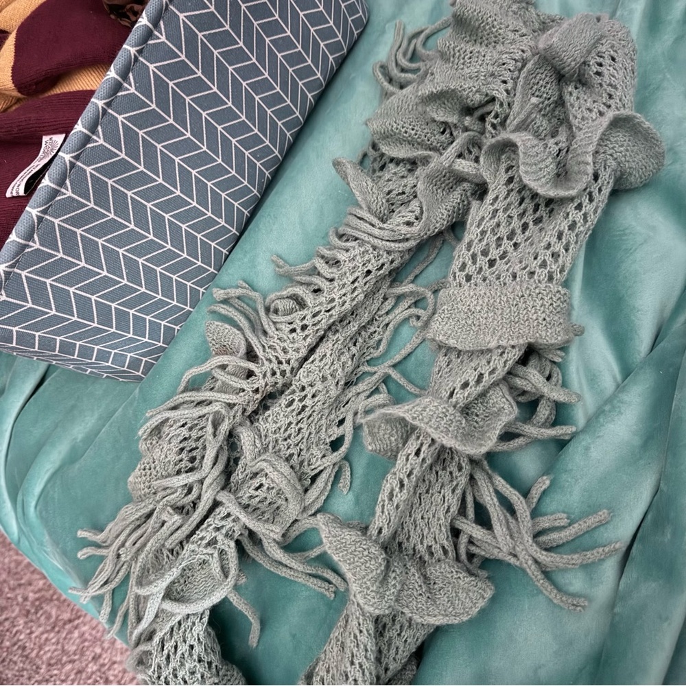 Gray Knit Fringe Scarf